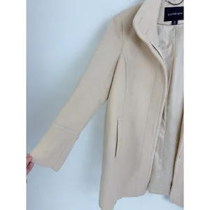 Lands End 16P Beige Wool Blend Car Coat Hidden Button Stand Collar Minimalist thumbnail 5