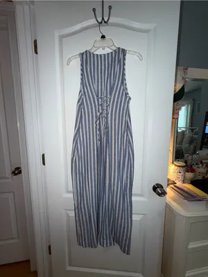 Old Navy Blue and White Vertical Stripe Button-Front Maxi Dress thumbnail 3