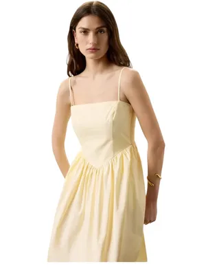 Ronny kobo Sleeveless Square-Neck Midi Dress in Pale Yellow size 14 thumbnail 2