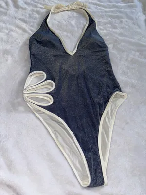 Cupshe Metallic Blue Plunge Halter One Piece Swimsuit with Cutouts size M thumbnail 5