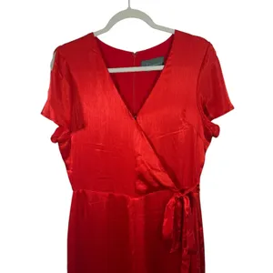 Anthropologie Maquelle Red Satin Short Sleeve Wide Leg Jumpsuit NEW Womes Medium thumbnail 4