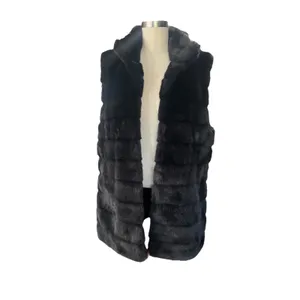 Talbots Black Faux Fur Ribbed Open Front Vest Women's size Small thumbnail 2