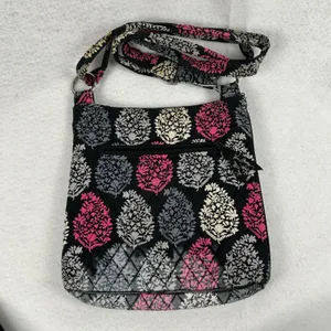 Vera Bradley Crossbody Bag Purse Quilted Black Pink Gray Floral Shoulder Bag‎ thumbnail 2