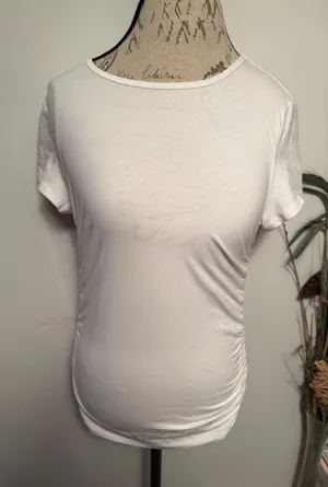 Tna Womens White Ruched Side Short Sleeve Tee‎ Shirt Size L thumbnail 1