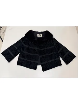 Kalina Furs & Fashions Black Persian Lamb Fur Jacket Mink Collar Vintage Open Fr thumbnail 9