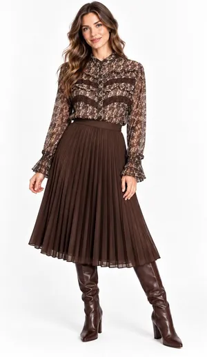 Vintage ‘00s Apt. 9 Sheer Brown Floral Print Accordion Pleat Long Sleeve Blouse thumbnail 1