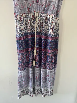 Lucky Brand Blue Red Paisley Midi Dress Small Summer Resort Vacation Beach thumbnail 4