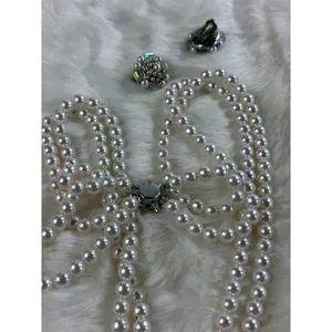 Vintage Japan Faux Pearl Double‎ Strand Necklace and AB Crystal Clip On Earrings thumbnail 9