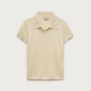 J. Crew Featherweight Ribbed Cashmere Short-Sleeve Sweater-Polo Stripe Small thumbnail 2