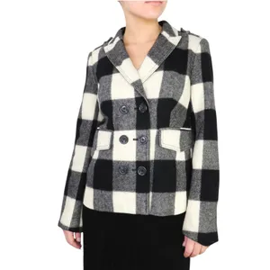 Banana Republic Black & White Plaid Checkered Wool Peacoat Extra Small XS thumbnail 2