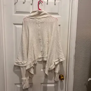 Free People Moon Daisy Thermal Mock Neck Oversized Cropped Shirt Top Women Large thumbnail 9