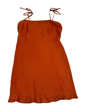 Abercrombie & Fitch Burnt Orange Cotton Tie Strap Ruffle Mini Dress Large thumbnail 1