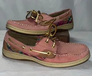 Sperry Top-Sider Pink Leather Plaid Accents Women’s Nautical Boat Shoes Size 8M thumbnail 1
