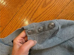 White House Black Market Gray Jeweled Button Knit Top Small Quiet Luxury thumbnail 3