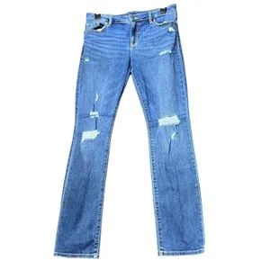 Old Navy Womens Size 6 Power Slim Straight Jeans Distressed Rips Blue Denim‎ thumbnail 2