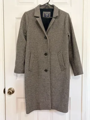 Abercrombie & Fitch Houndstooth Longline Coat XS Classic Preppy Old Money Winter thumbnail 2