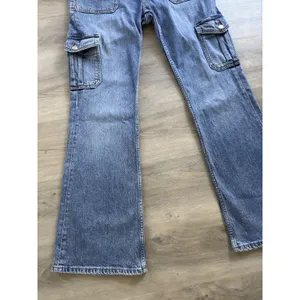 Aeropostale Jeans Womens 8R Blue Mid Rise Flare Cargo UtilityPockets Y2K Logo thumbnail 2
