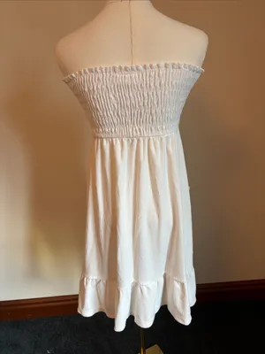 Motherhood White Strapless Smocked Sundress with Pockets thumbnail 4