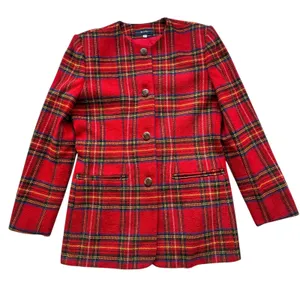 VTG Breeches Red Tartan Plaid Skirt‎ Suit Set Womens 8 Wool Blend Blazer Skirt thumbnail 3