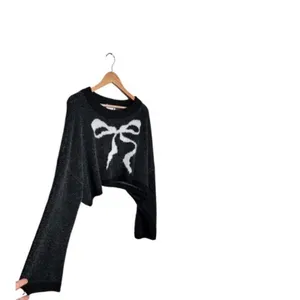 Out From Under Cropped Knit Sweater Black Bow Graphic UO Size L OVERSIZED thumbnail 4
