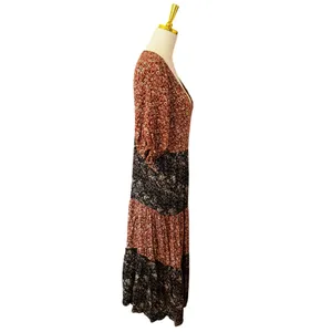 Natural Life Boho Patchwork Floral Tiered Maxi Dress Small Rayon Cottagecore thumbnail 3