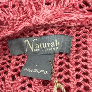 NWT Natural Reflections Peach Blossom Pink‎ Cotton Hooded Knit Sweater Large thumbnail 6