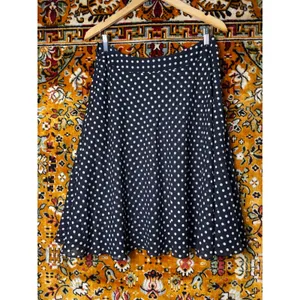 y2K Anne Klein Navy White Polka Dot Chiffon Flared Skirt Sz 8 thumbnail 5