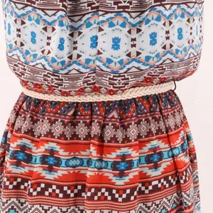 Southwestern‎ Halter Dress Womens Size M Red Blue Boho Boho Aztec Belt Chiffon thumbnail 9