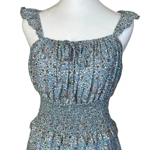 Altar’d State Blue Floral Milkmaid Peasant Dress Elastic‎ Waist Ruffle Small thumbnail 3