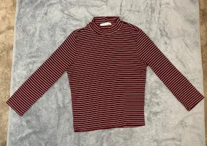 Gaze Maroon And White Stripes Long Sleeve Mock Neck T-shirt thumbnail 2