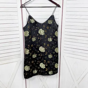 Forever‎ 21 Floral Satin Jacquard Mini Slip Dress Black Gold Medium thumbnail 8