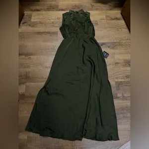 Lulus Classic Elegance Olive Satin Sleeveless Mock Neck Maxi Dress thumbnail 5