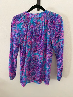 Lilly Pulitzer Silk Elsa Top Shelleidoscope Print Turquoise Oasis thumbnail 8