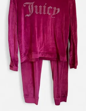Juicy Couture Burgundy Velour Tracksuit Set Rhinestone Logo Size M thumbnail 1