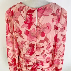 New Floral Print Twist Keyhole Front Long Sleeve Dress Pink Size XL thumbnail 15