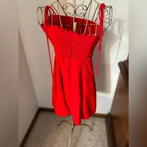 Polly Red Tie Shoulder Ruched Mini Dress Size 2 thumbnail 5