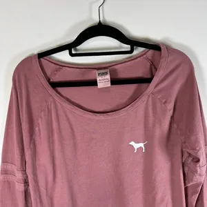 Pink Victorias secret dog logo Large tee shirt long sleeve Casual‎ thumbnail 2