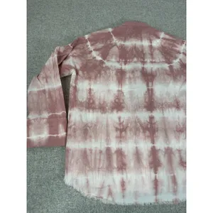 Zara Oversized XS Top Pink‎ White Tie Dye Button Down Long Sleeve Frayed Hem thumbnail 3