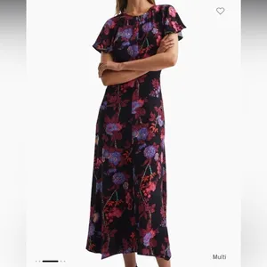 NWOT REISS Leni Floral Flutter Sleeve Midi Dress Black Size 2 thumbnail 4