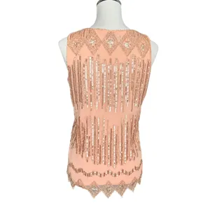 PrettyGuide Rose Gold Sequin Flapper Tank Top Sleeveless Mesh Scalloped Hem S‎ thumbnail 4