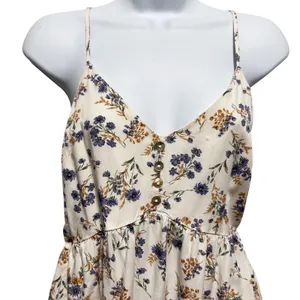 Magnolia‎ Womens Floral Babydoll Cami Top S Ivory Blue Boho Cottagecore Peplum thumbnail 3