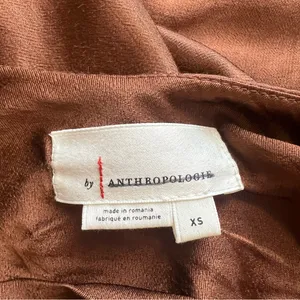 By Anthropologie Women’s Long Bell Sleeve Cowl Neck Satin Brown Mini Dress XS thumbnail 4