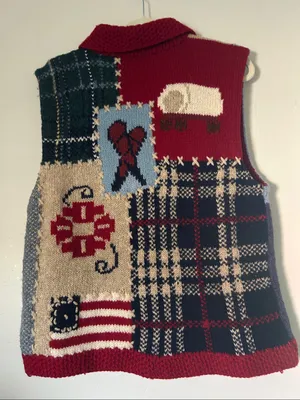 VTG Eddie Bauer Women’s Multicolor Button Front Patriotic Sweater Vest S/P thumbnail 5