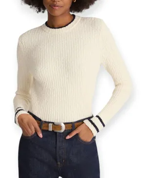 NWT Madewell Boucle Knit Crewneck Sweater Size Large Cream Navy Stripe thumbnail 1
