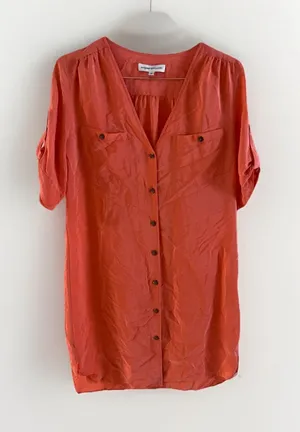 Amanda Uprichard Silk‎ Orange Shirt Dress Short Sleeve Size S Short Sleeves thumbnail 1