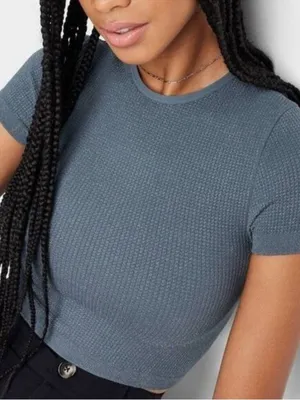 Wild Fable Small Slate Blue Glitter Shimmer Ribbed Crop Tee Short Sleeve Gym thumbnail 3