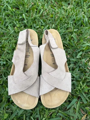 Autenti Taupe Suede Cork Footbed Sandals Double Strap Slide US 9.5 thumbnail 2