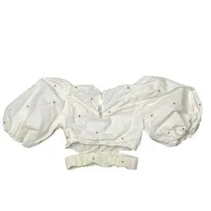Zara Women's White Floral Embroidered Balloon Sleeves Crop Poplin Blouse Top XS thumbnail 2