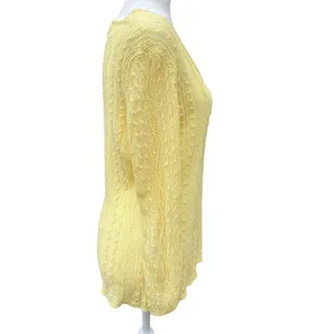 LRL Ralph Lauren citrus yellow linen sweater cable knit v-neck size Medium M thumbnail 6