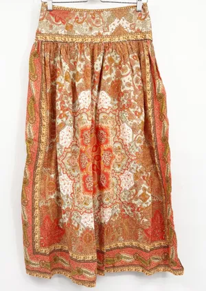 House of Harlow 1960 Womens Paisley Smocked Boho Linen Blend Maxi Skirt Size S thumbnail 1